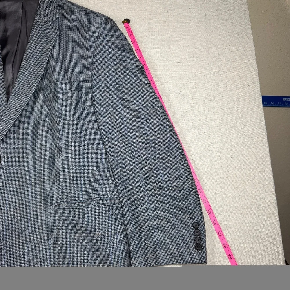Lauren Ralph Lauren Silk Wool Blazer 50R Grey Houndstooth Tailored Sport Coat‎